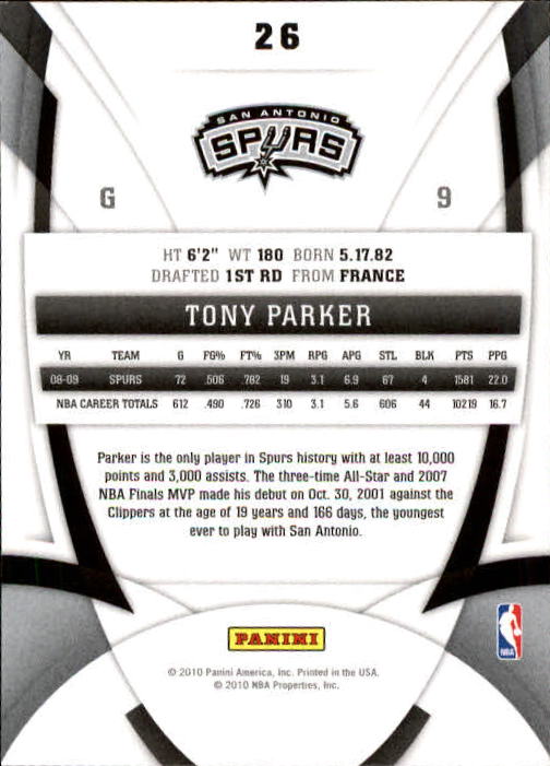 2009-10 Certified #26 Tony Parker back image