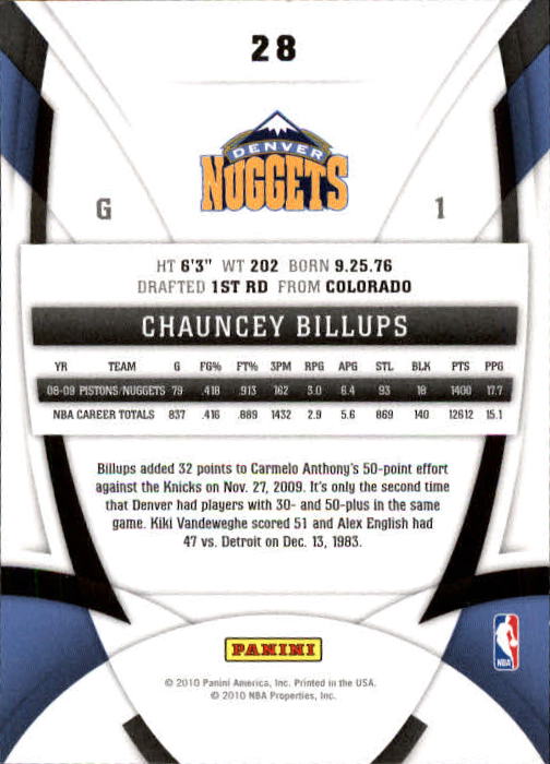 2009-10 Certified #28 Chauncey Billups back image