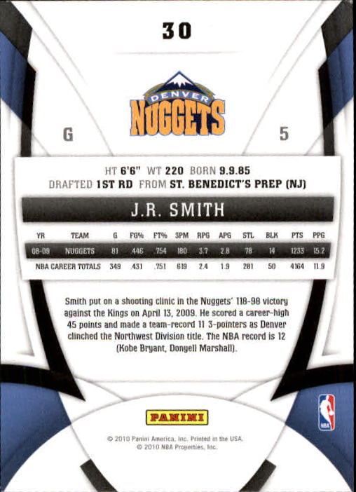 2009-10 Certified #30 J.R. Smith back image