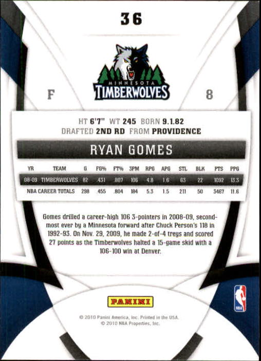 2009-10 Certified #36 Ryan Gomes back image