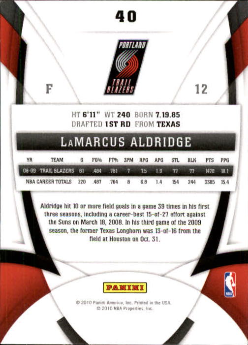 2009-10 Certified #40 LaMarcus Aldridge back image