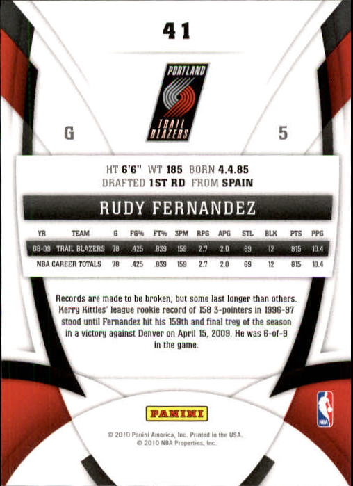 2009-10 Certified #41 Rudy Fernandez back image