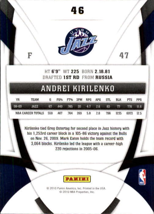 2009-10 Certified #46 Andrei Kirilenko back image