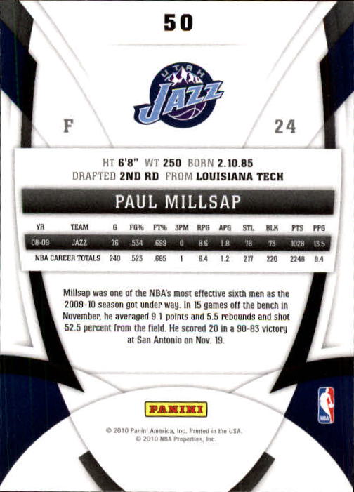 2009-10 Certified #50 Paul Millsap back image