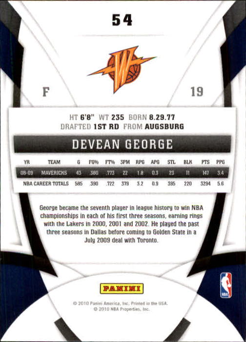 2009-10 Certified #54 Devean George back image