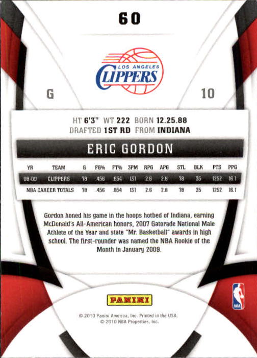 2009-10 Certified #60 Eric Gordon back image