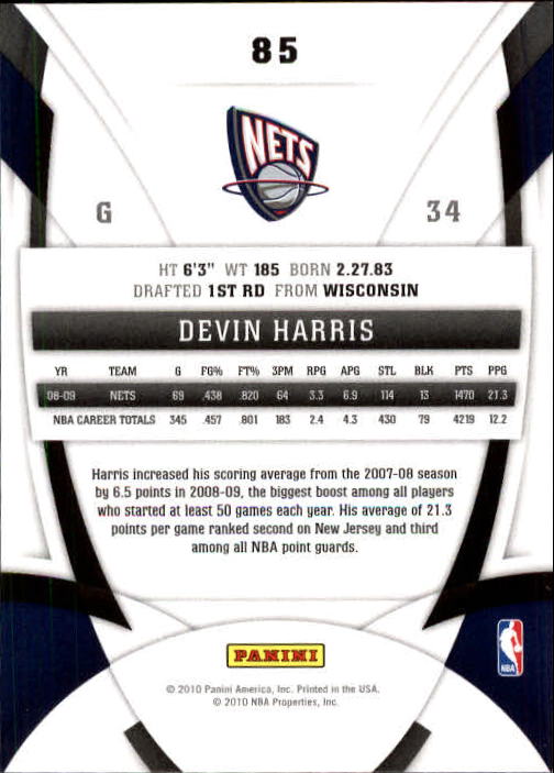2009-10 Certified #85 Devin Harris back image