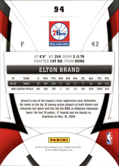 2009-10 Certified #94 Elton Brand back image