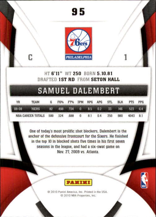 2009-10 Certified #95 Samuel Dalembert back image