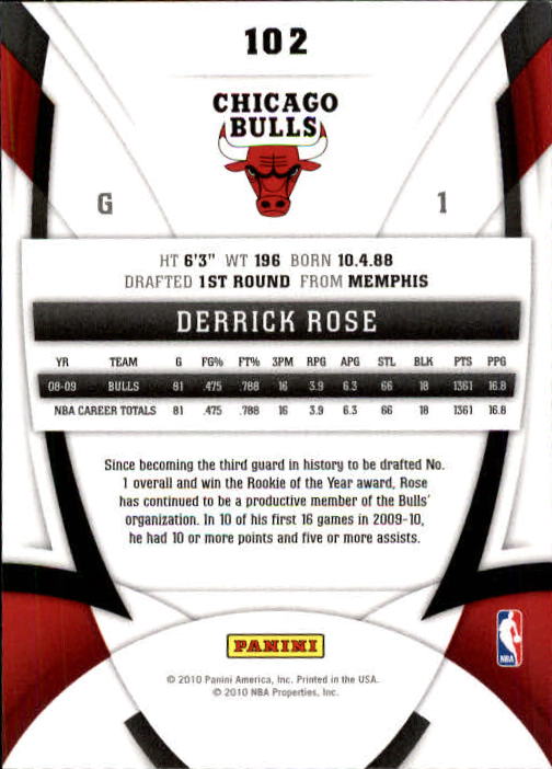 2009-10 Certified #102 Derrick Rose back image