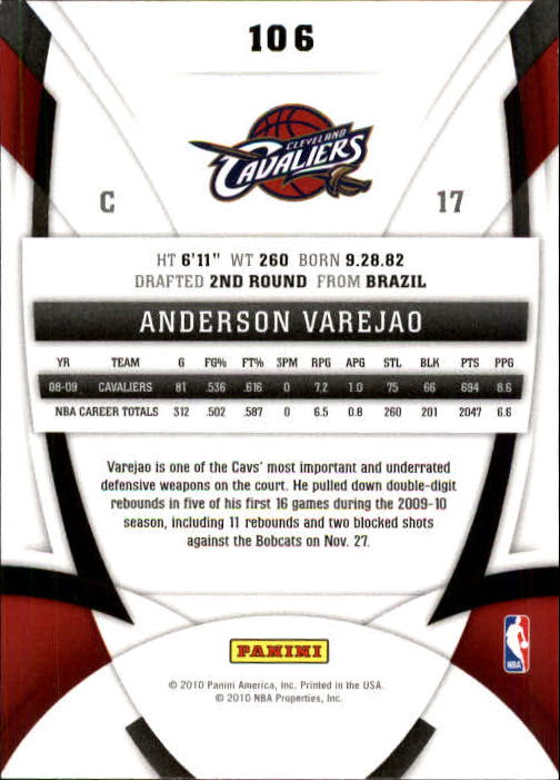 2009-10 Certified #106 Anderson Varejao back image