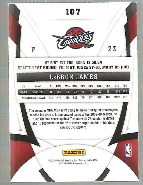 2009-10 Certified #107 LeBron James back image