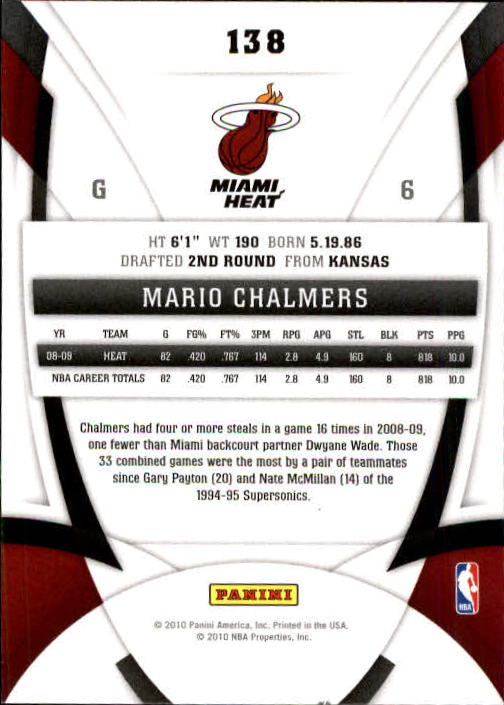 2009-10 Certified #138 Mario Chalmers back image