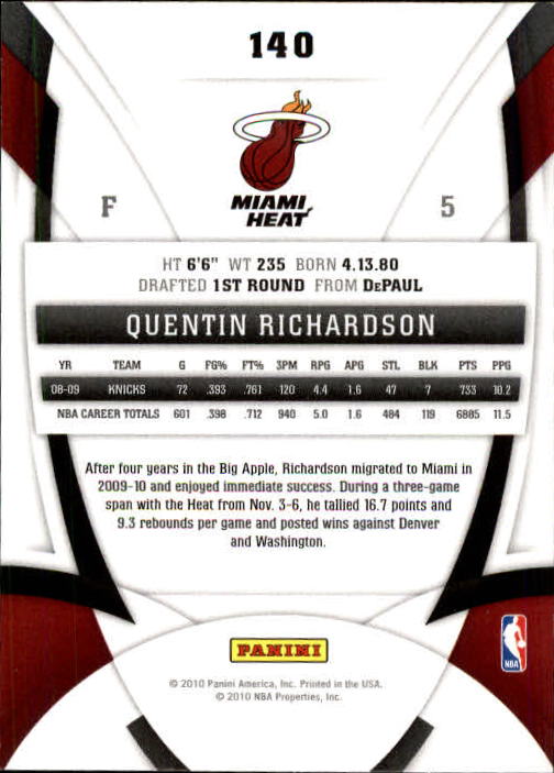2009-10 Certified #140 Quentin Richardson back image