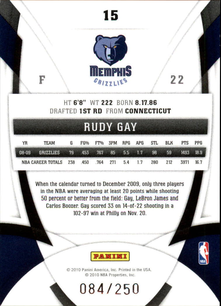 2009-10 Certified Mirror Red #15 Rudy Gay back image