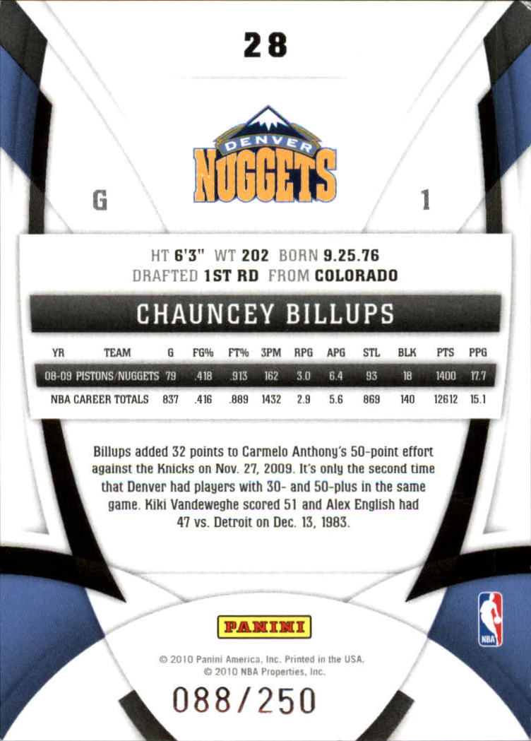 2009-10 Certified Mirror Red #28 Chauncey Billups back image