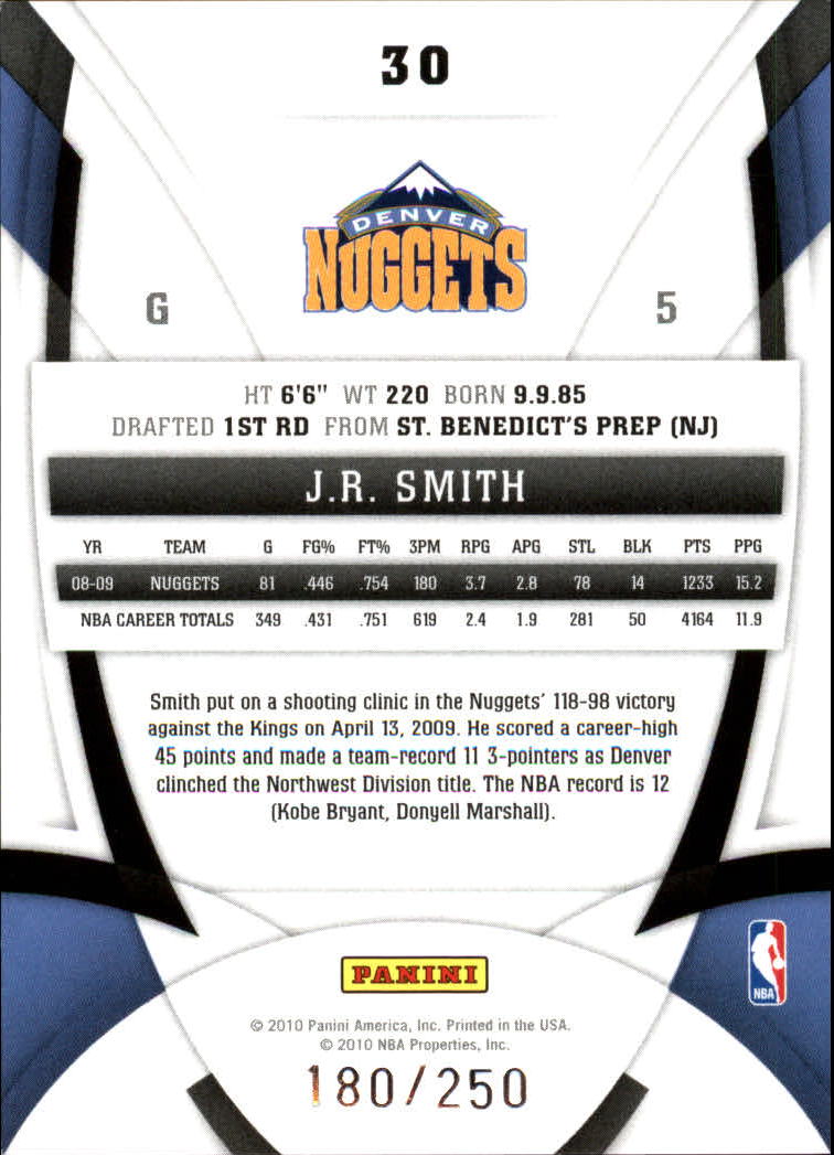 2009-10 Certified Mirror Red #30 J.R. Smith back image