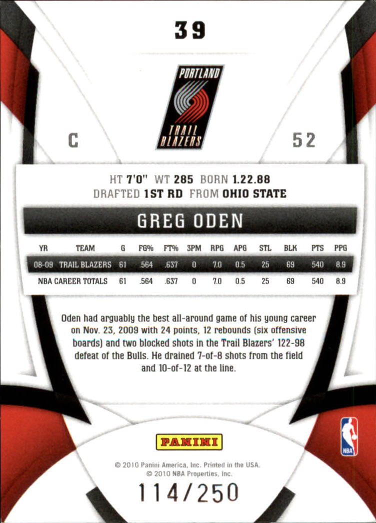 2009-10 Certified Mirror Red #39 Greg Oden back image