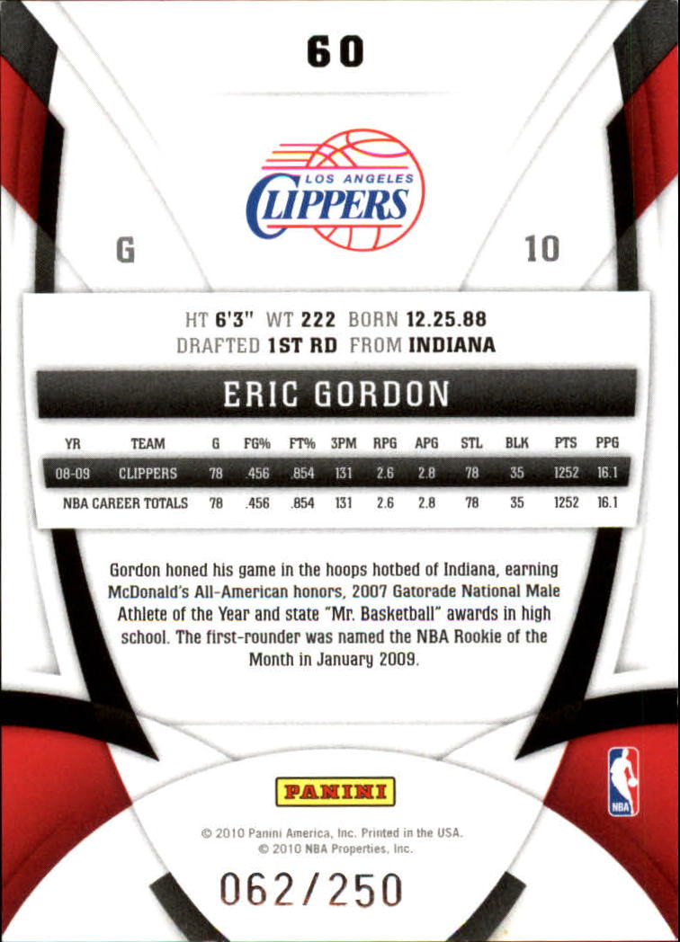 2009-10 Certified Mirror Red #60 Eric Gordon back image