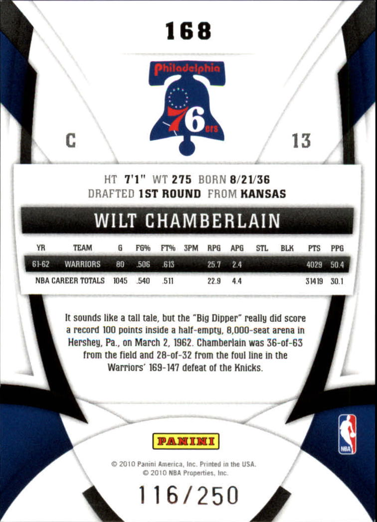 2009-10 Certified Mirror Red #168 Wilt Chamberlain back image