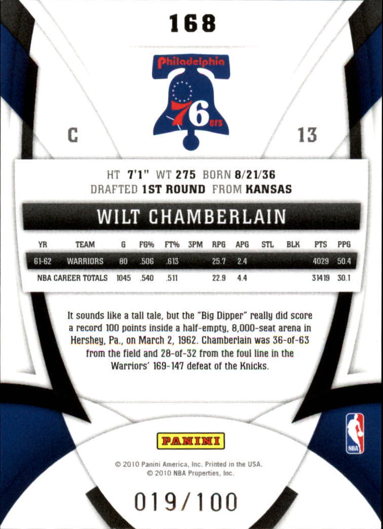 2009-10 Certified Mirror Blue #168 Wilt Chamberlain back image