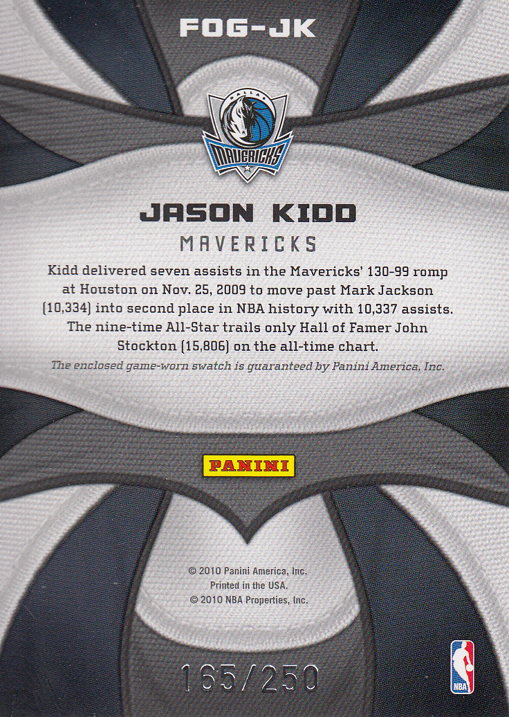 2009-10 Certified Fabric of the Game #2 Jason Kidd/250 back image