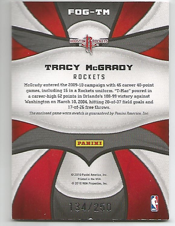 2009-10 Certified Fabric of the Game #9 Tracy McGrady/250 back image