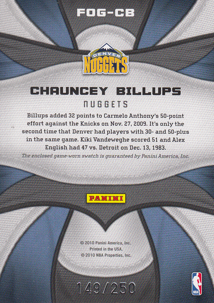 2009-10 Certified Fabric of the Game #28 Chauncey Billups/250 back image
