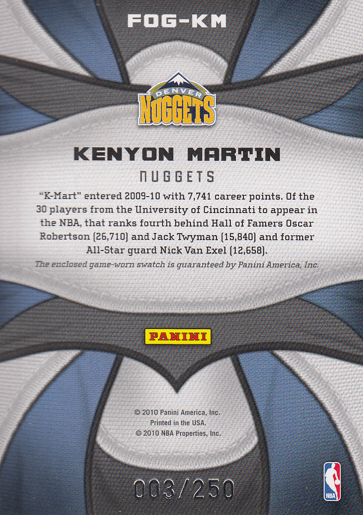 2009-10 Certified Fabric of the Game #31 Kenyon Martin/250 back image