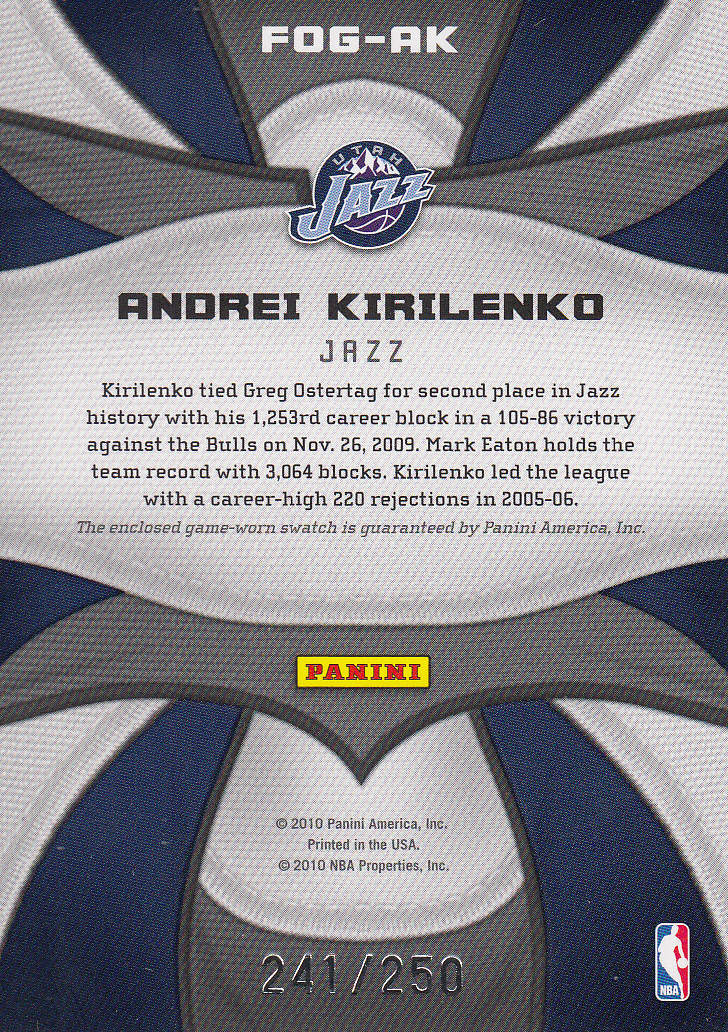 2009-10 Certified Fabric of the Game #46 Andrei Kirilenko/250 back image