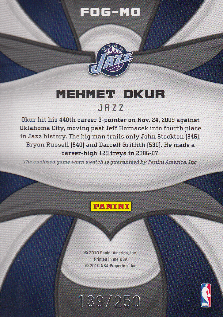 2009-10 Certified Fabric of the Game #49 Mehmet Okur/250 back image