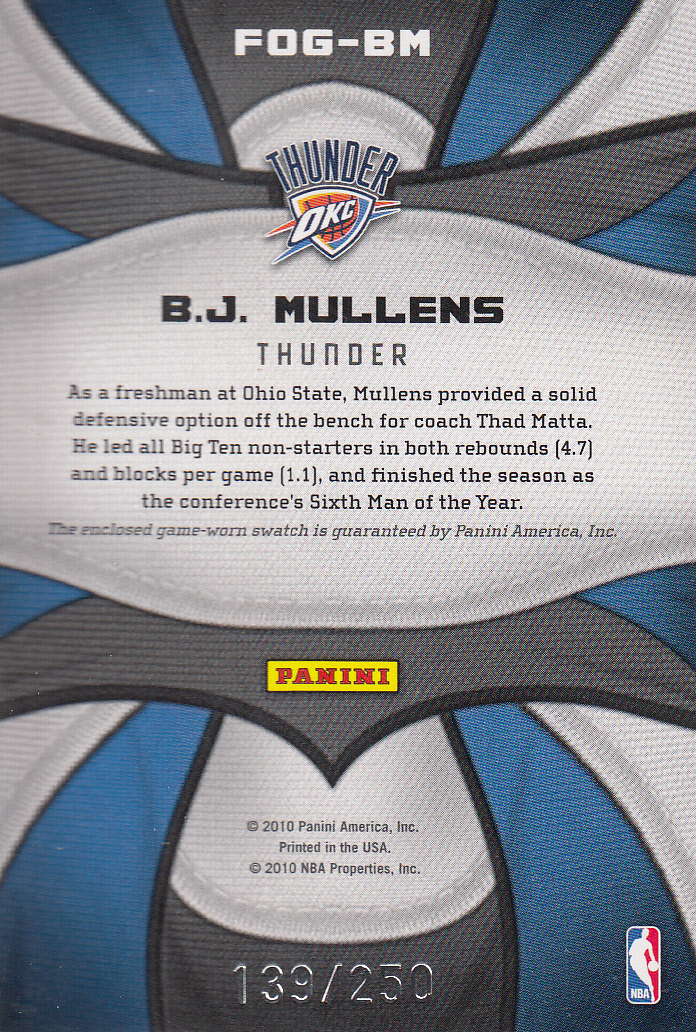 2009-10 Certified Fabric of the Game #191 B.J. Mullens/250 back image