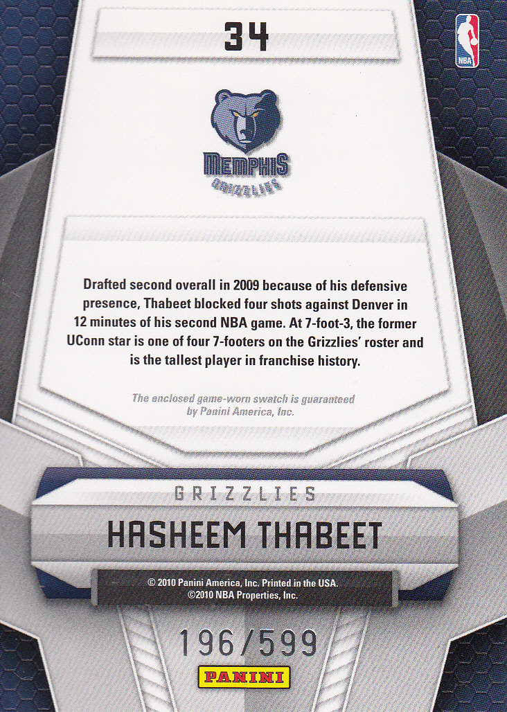 2009-10 Certified Potential Materials #34 Hasheem Thabeet/599 back image