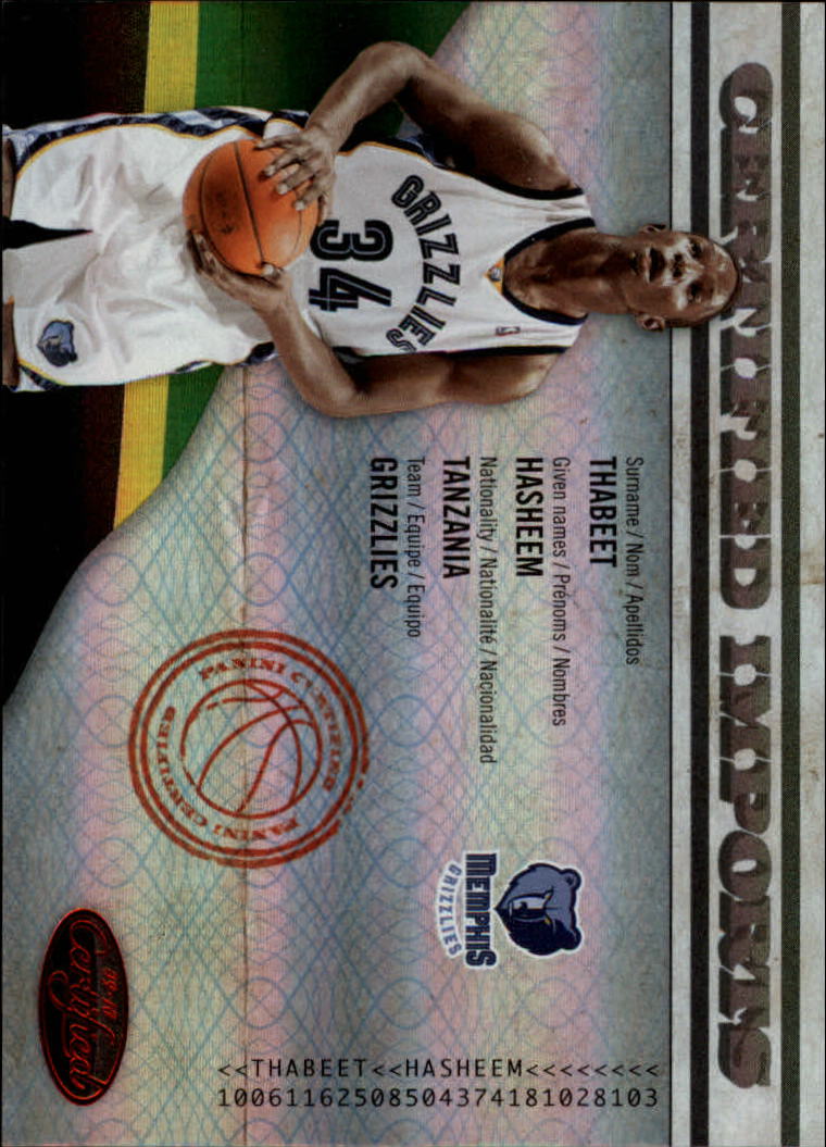 2009-10 Certified Imports Red #5 Hasheem Thabeet