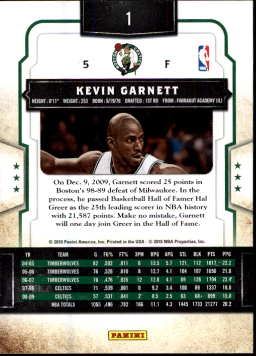 2009-10 Classics #1 Kevin Garnett back image