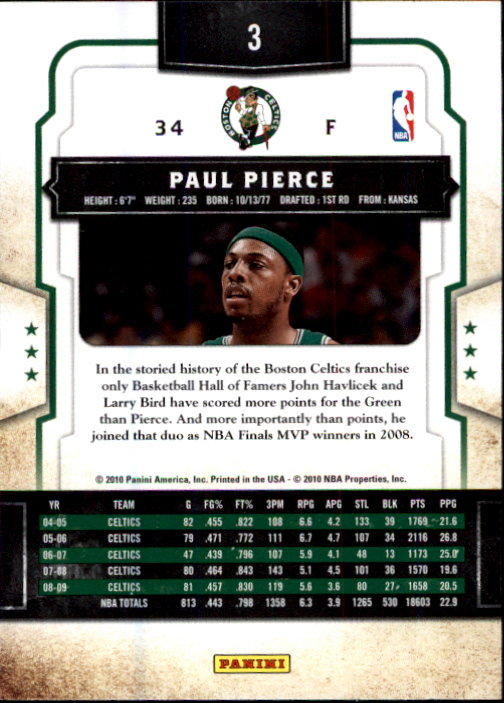 2009-10 Classics #3 Paul Pierce back image