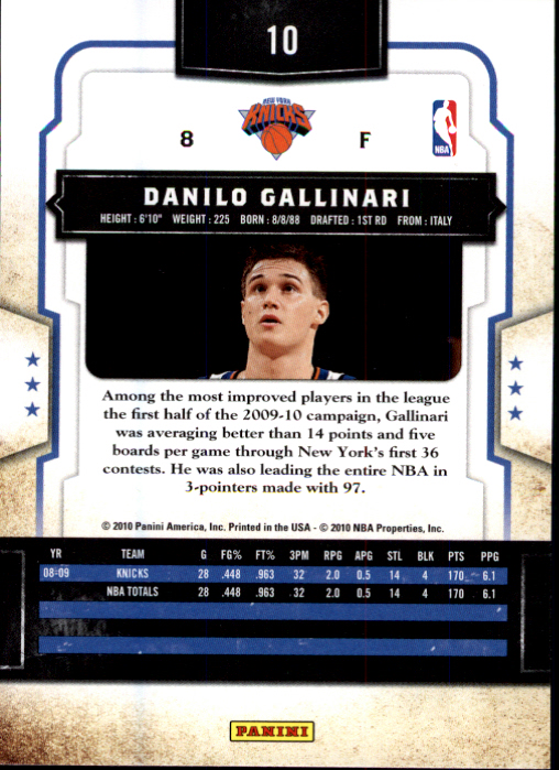 2009-10 Classics #10 Danilo Gallinari back image