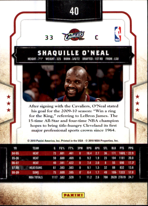 2009-10 Classics #40 Shaquille O'Neal back image