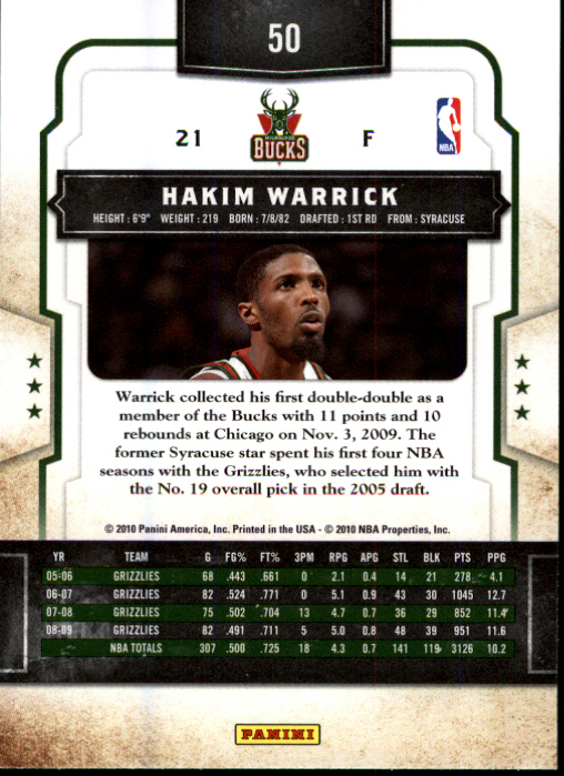 2009-10 Classics #50 Hakim Warrick back image