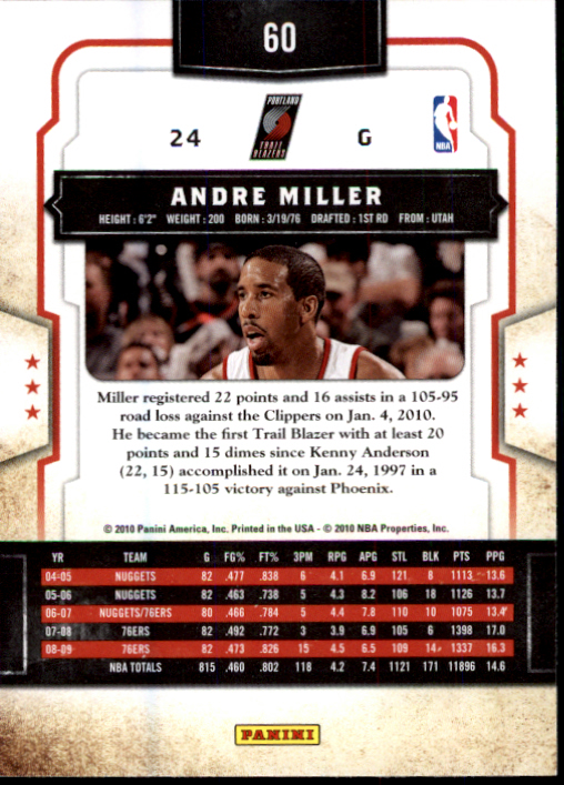 2009-10 Classics #60 Andre Miller back image