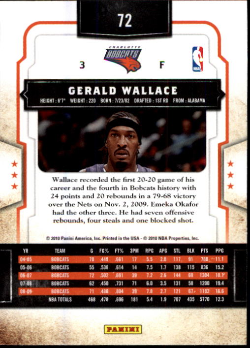 2009-10 Classics #72 Gerald Wallace back image