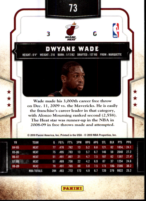 2009-10 Classics #73 Dwyane Wade back image