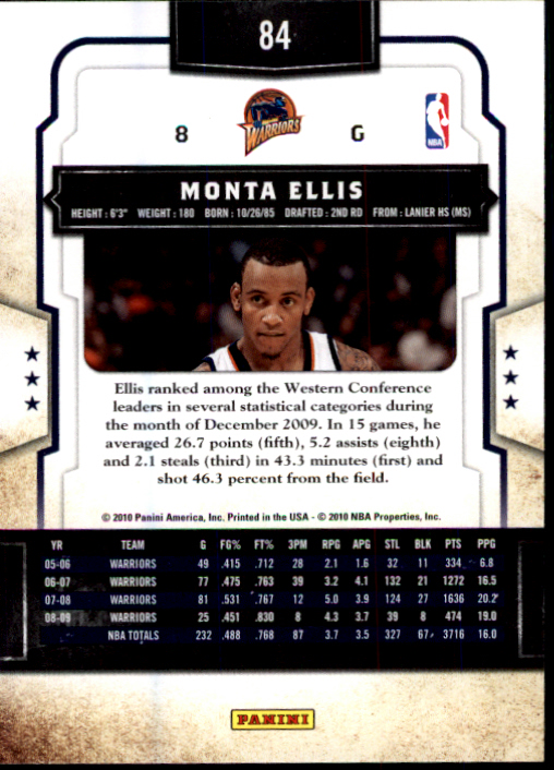 2009-10 Classics #84 Monta Ellis back image
