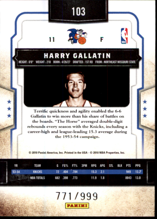2009-10 Classics #103 Harry Gallatin back image