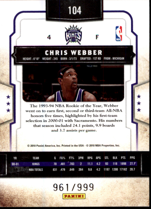 2009-10 Classics #104 Chris Webber back image