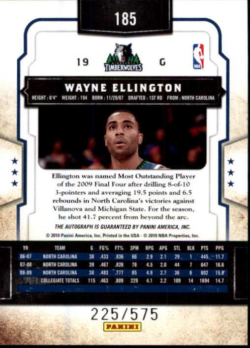 2009-10 Classics #185 Wayne Ellington AU/575 RC back image