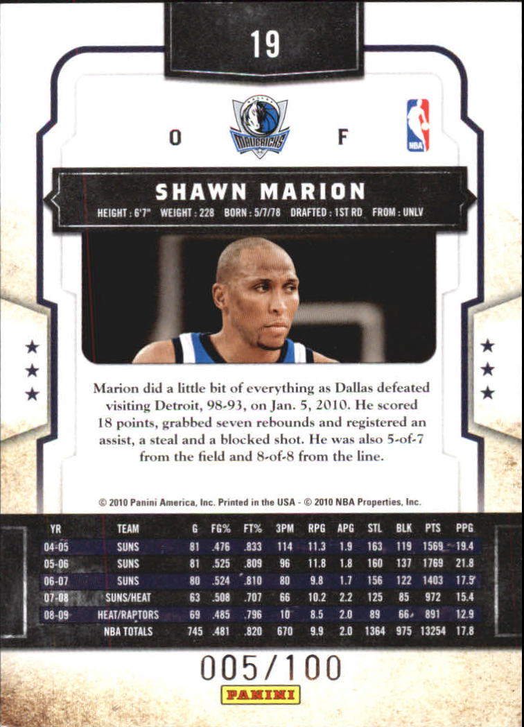 2009-10 Classics Timeless Tributes Silver #19 Shawn Marion back image