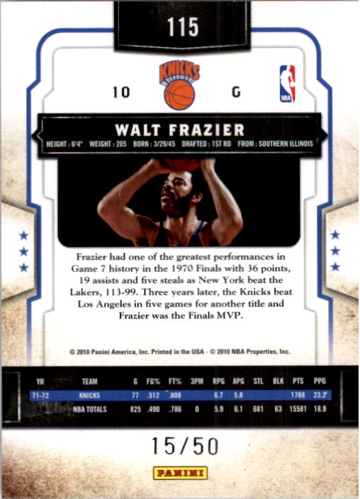 2009-10 Classics Timeless Tributes Gold #115 Walt Frazier back image