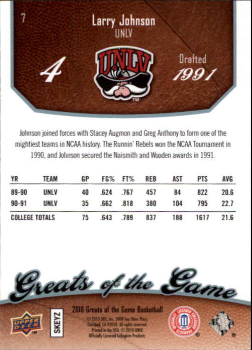 2009-10 Greats of the Game #7 Larry Johnson back image