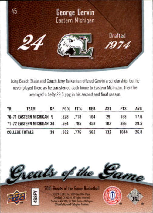 2009-10 Greats of the Game #45 George Gervin back image